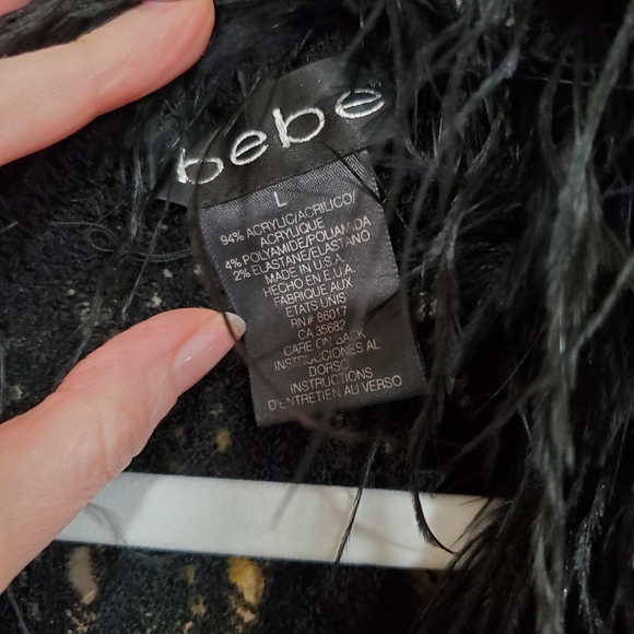 Bebe ultra rare vintage black crochet fur trim jacket cardigan sz. L - Picture 3 of 4
